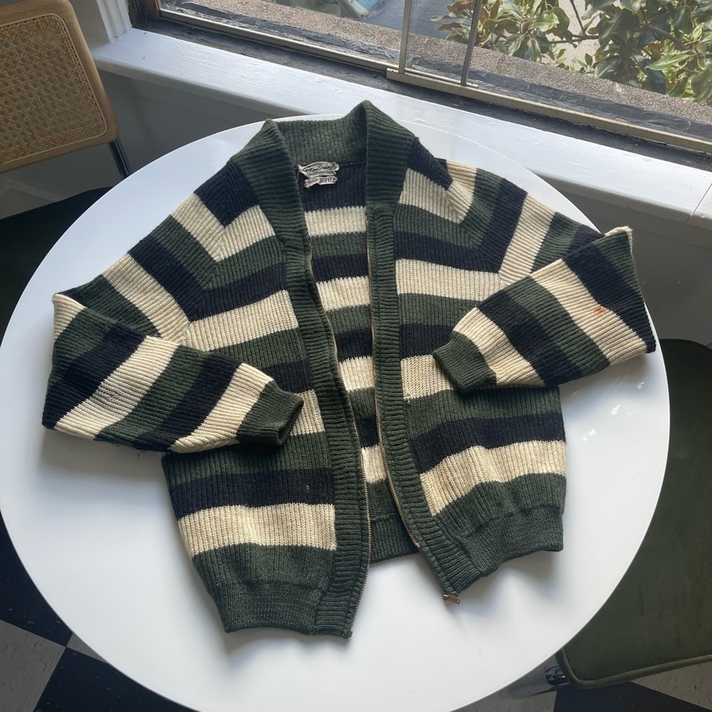 Vintage 40s/50s Striped Zip-Up Sweater - Picture 7 of 15